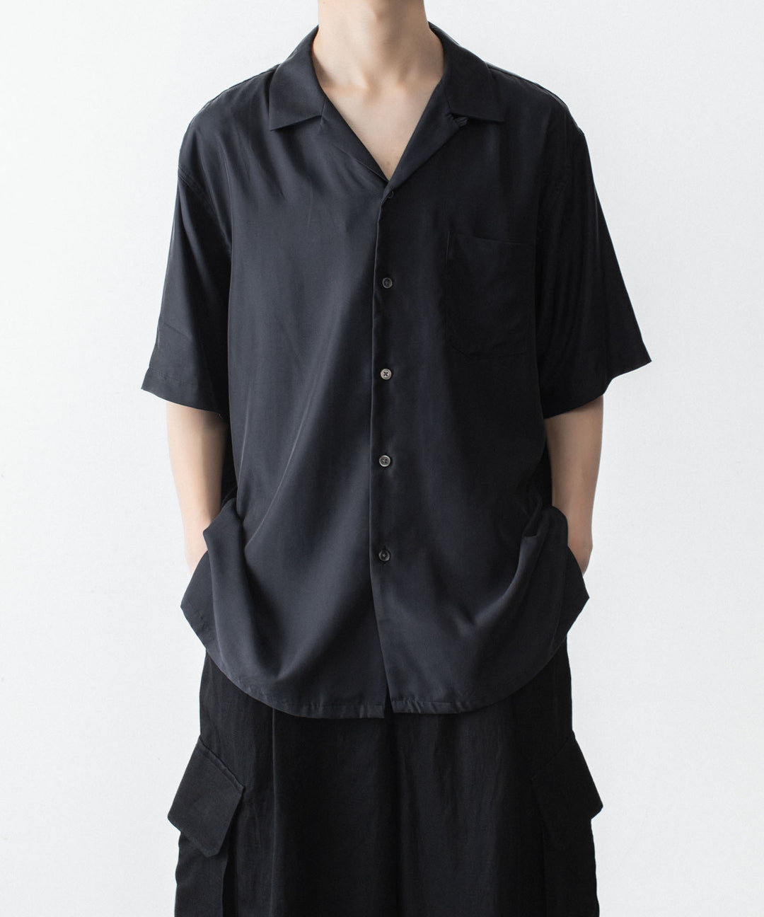 ssstein(シュタイン)のCUPRO TWILL OVERSIZED OPEN COLLAR SS SHIRT - BLACKの公式通販サイトsession福岡セレクトショップ
