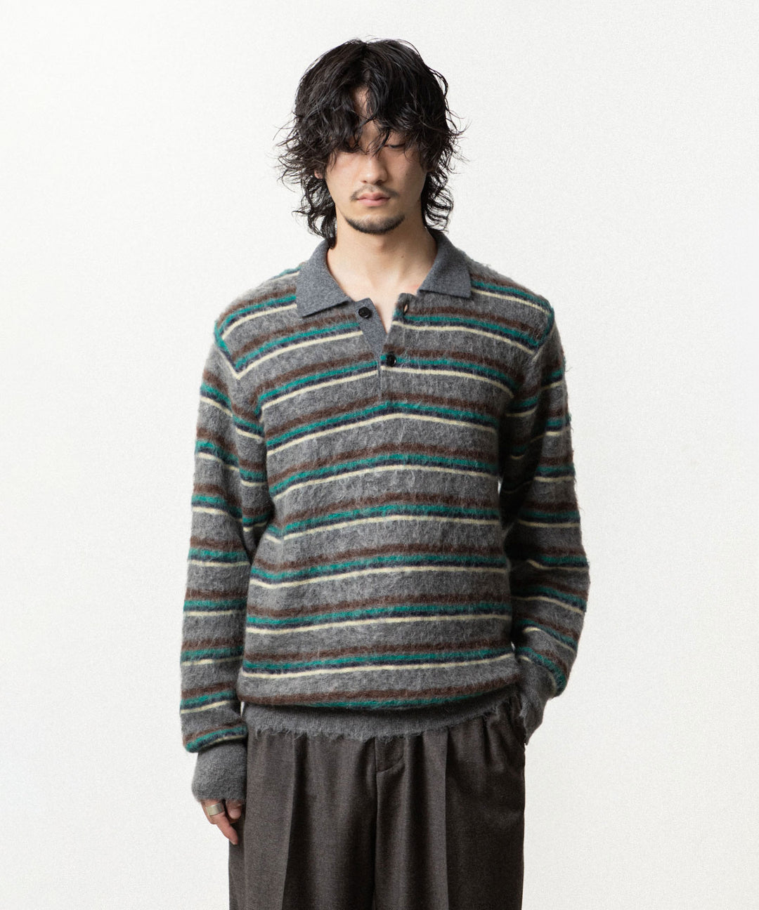 ssstein(シュタイン)の KID MOHAIR RIBBED KNIT POLO LS - GREY MULTIの公式通販サイトsession福岡セレクトショップ