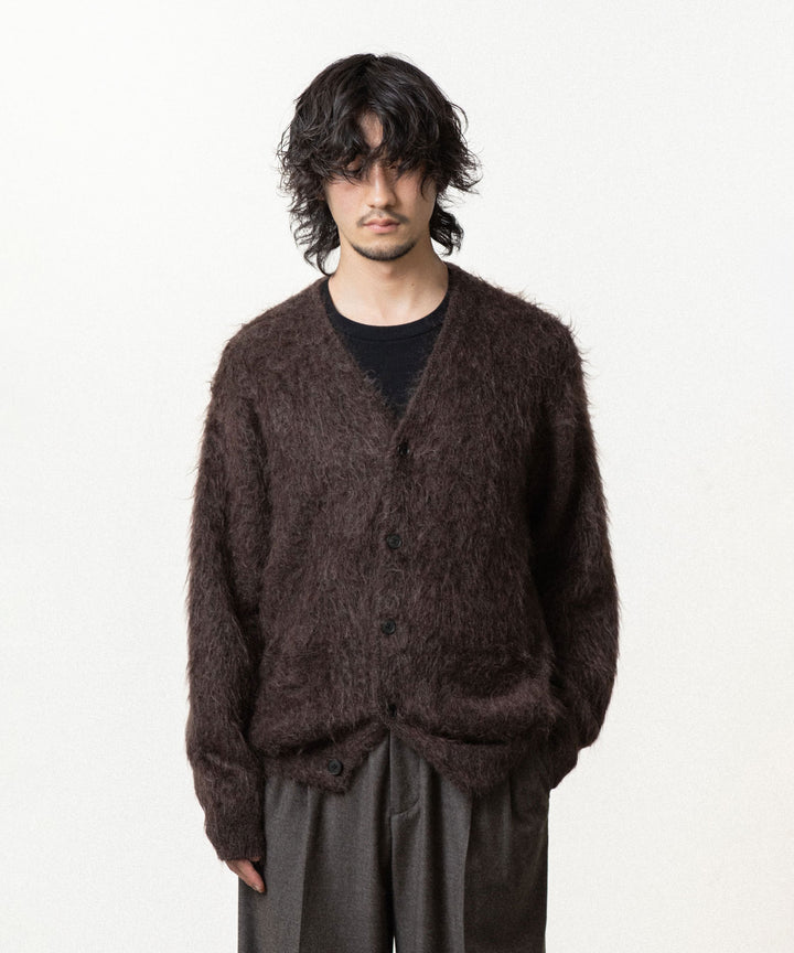 【ssstein】  KID MOHAIR KNIT V NECK CARDIGAN - DARK BROWN