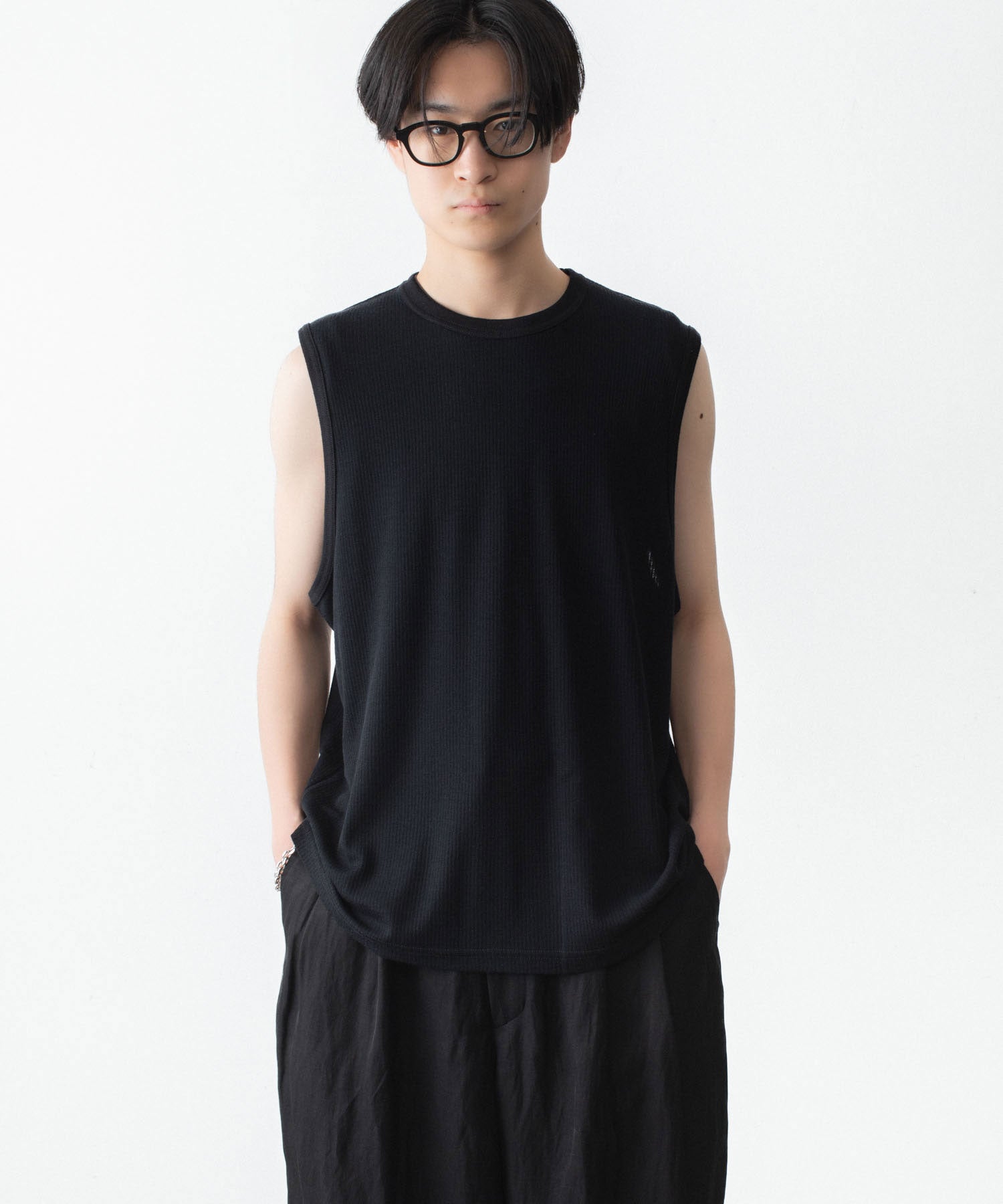 シュンさん専用 ssstein / シュタイン】FINE WOOL OVERSIZED NO SLEEVE TEE - BLACK