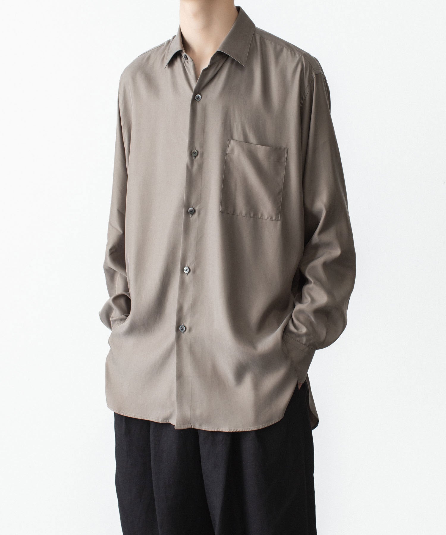 ssstein / シュタイン】CUPRO TWILL OVERSIZED LS SHIRT - TAUPE