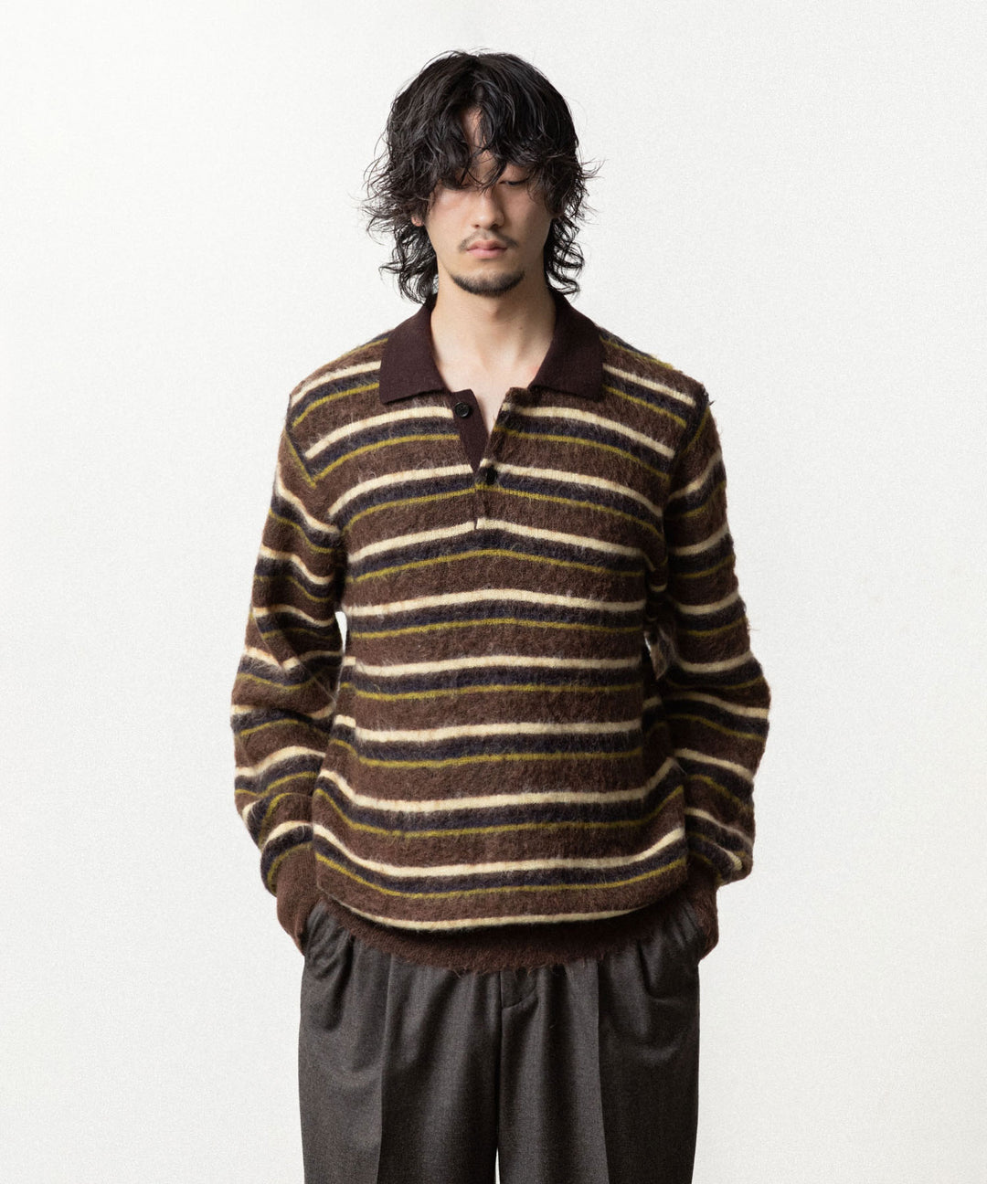 ssstein(シュタイン)の KID MOHAIR RIBBED KNIT POLO LS -  BROWN MULTIの公式通販サイトsession福岡セレクトショップ