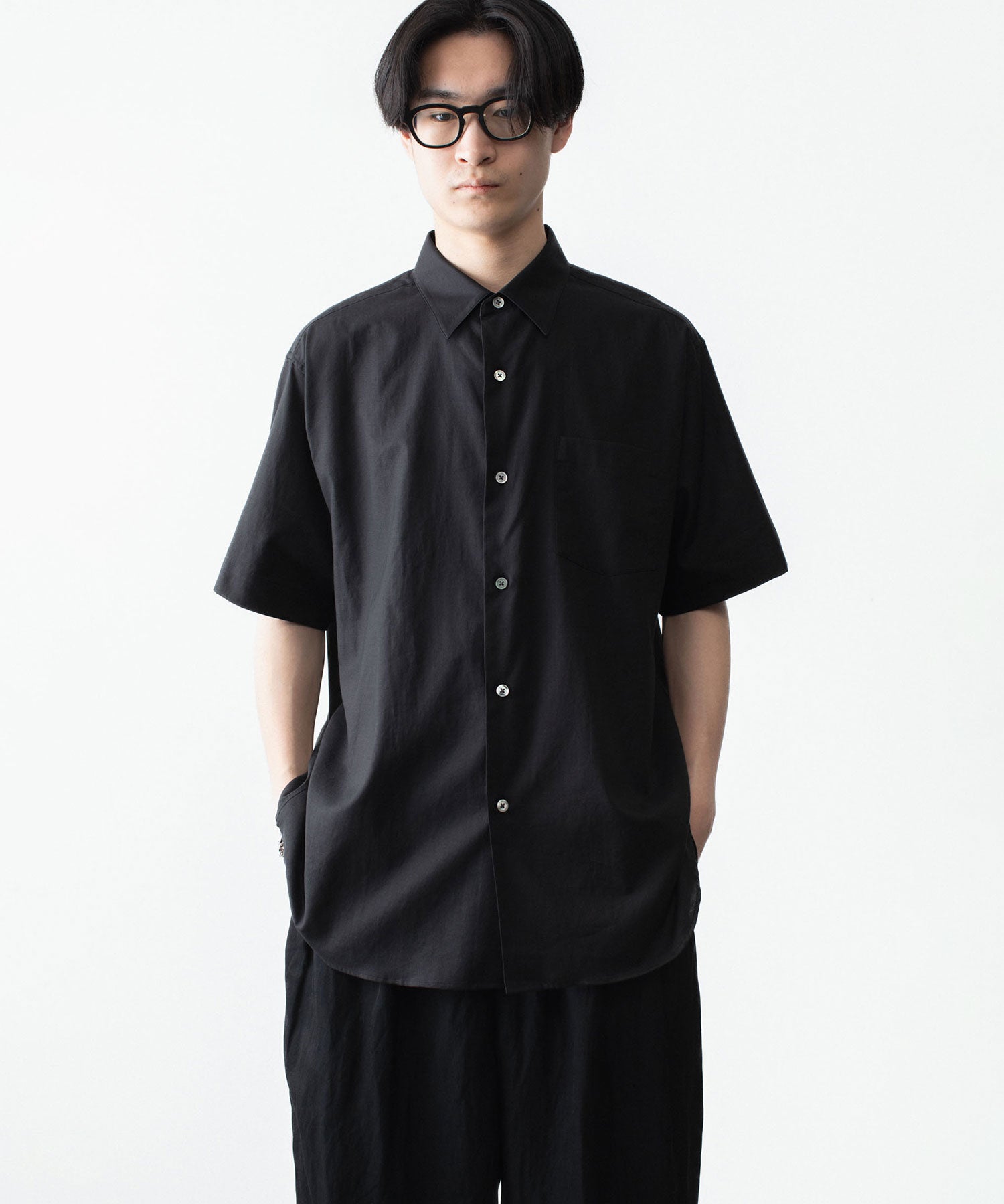 ssstein / シュタイン】COTTON SILK OVERSIZED SS SHIRT - BLACK