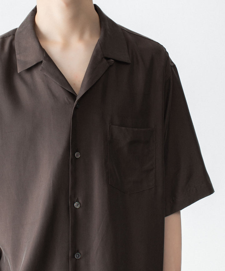 ssstein(シュタイン)のCUPRO TWILL OVERSIZED OPEN COLLAR SS SHIRT - DARK BROWNの公式通販サイトsession福岡セレクトショップ