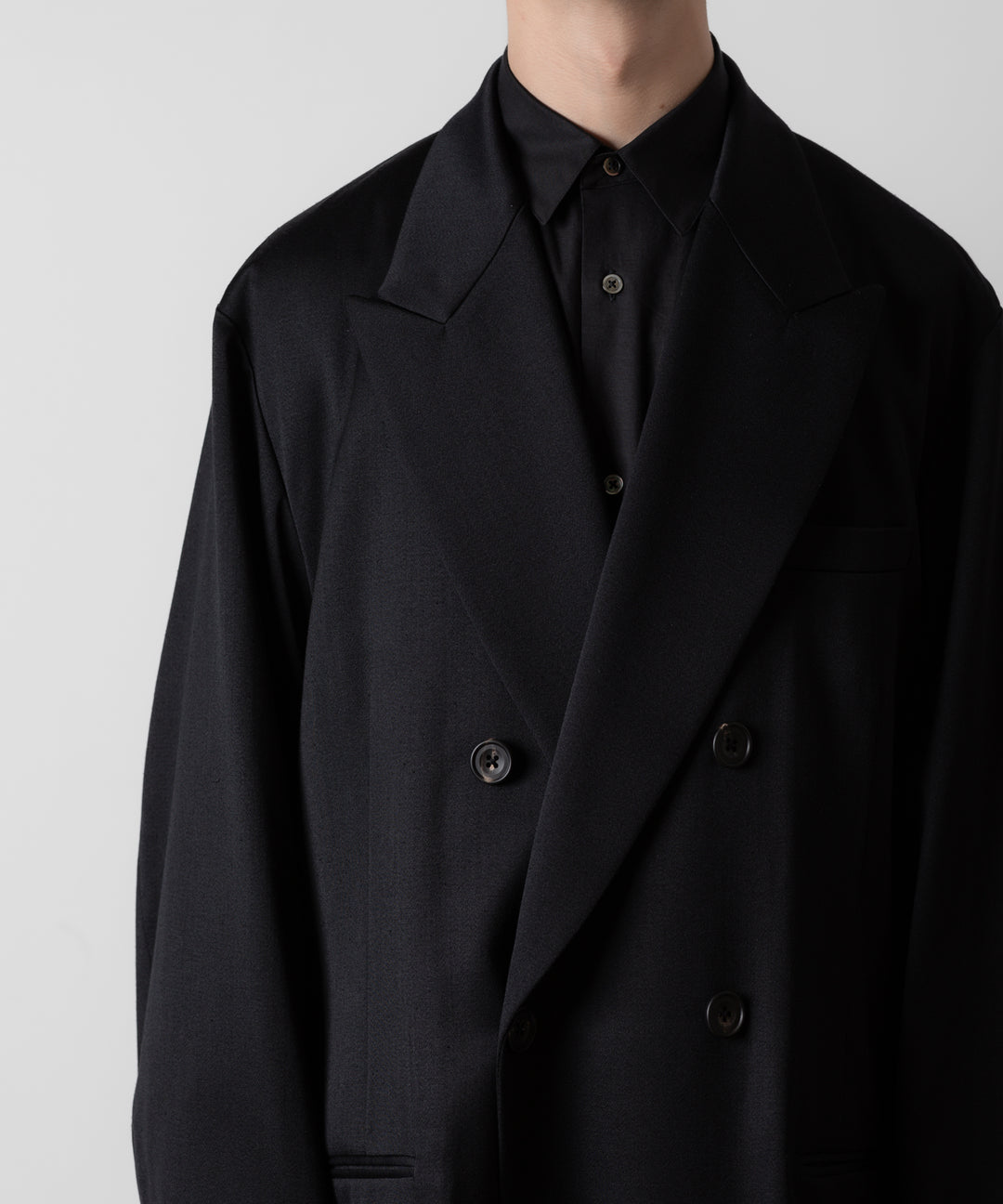 ssstein(シュタイン)のW/SI SATIN PEAK LAPEL LONG COAT - BLACKの公式通販サイトsession福岡セレクトショップ