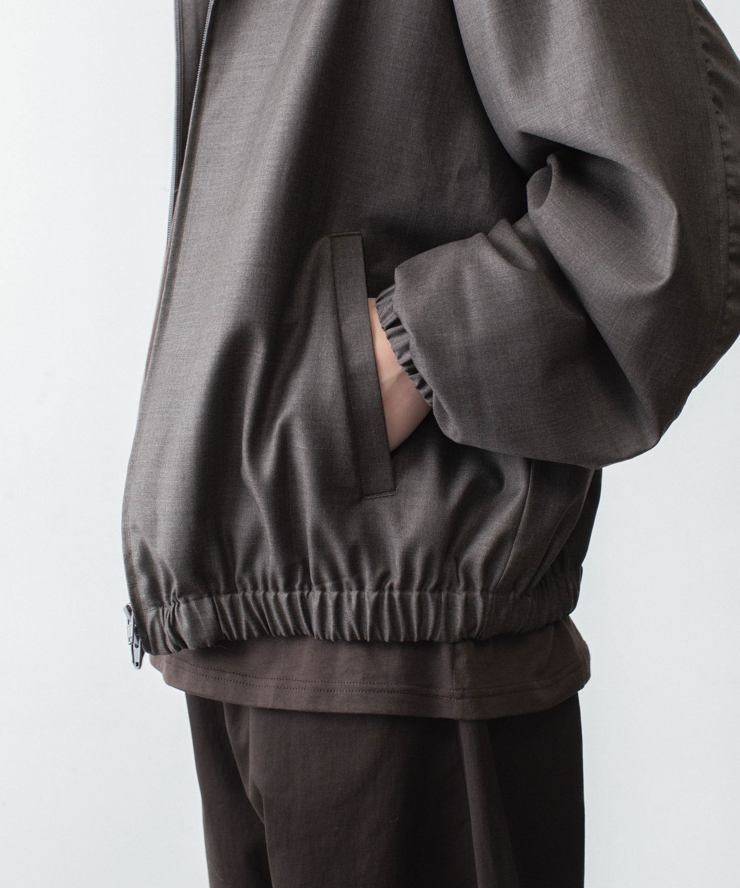 STERNBERG140'sリバーZIPジャケットコート　　グレージュM ssstein / シュタイン】EXTRA FINE WOOL SHIRRED LIGHT ZIP JACKET