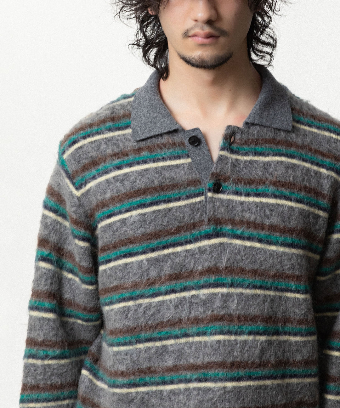 ssstein(シュタイン)の KID MOHAIR RIBBED KNIT POLO LS - GREY MULTIの公式通販サイトsession福岡セレクトショップ
