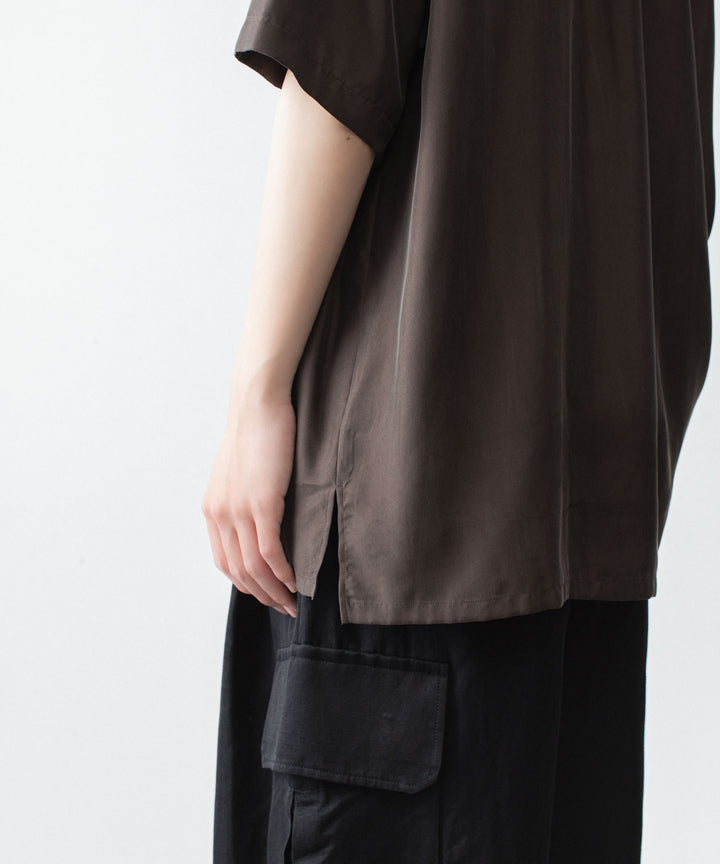 ssstein(シュタイン)のCUPRO TWILL OVERSIZED OPEN COLLAR SS SHIRT - DARK BROWNの公式通販サイトsession福岡セレクトショップ