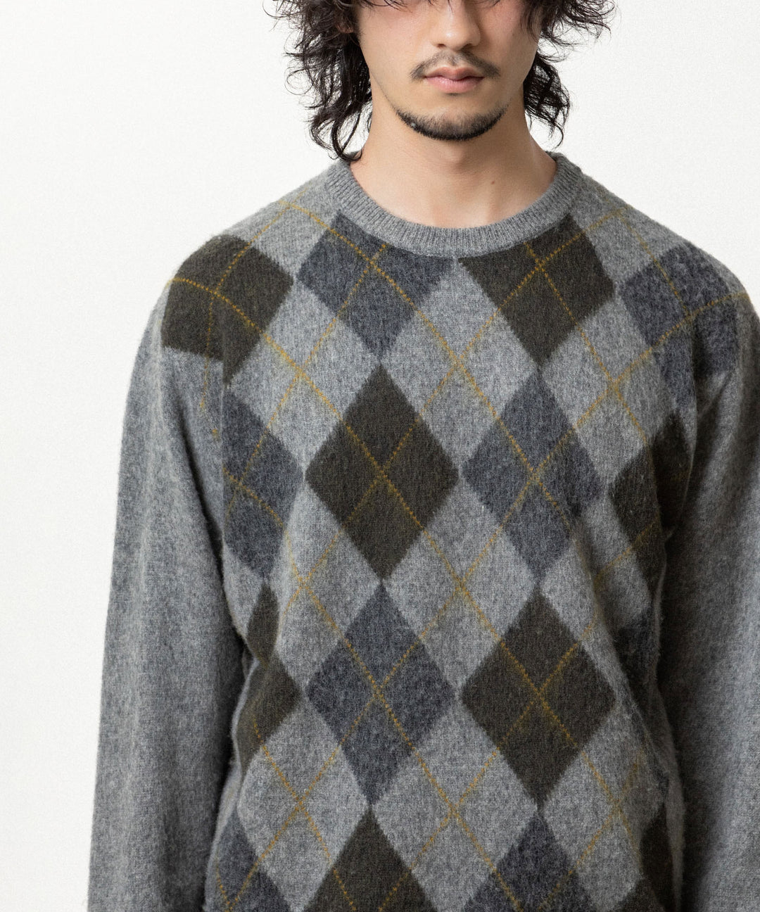 ssstein(シュタイン)のFINE WOOL ARGYLE KNIT CREW NECK LS - LIGHT GREY MULTIの公式通販サイトsession福岡セレクトショップ