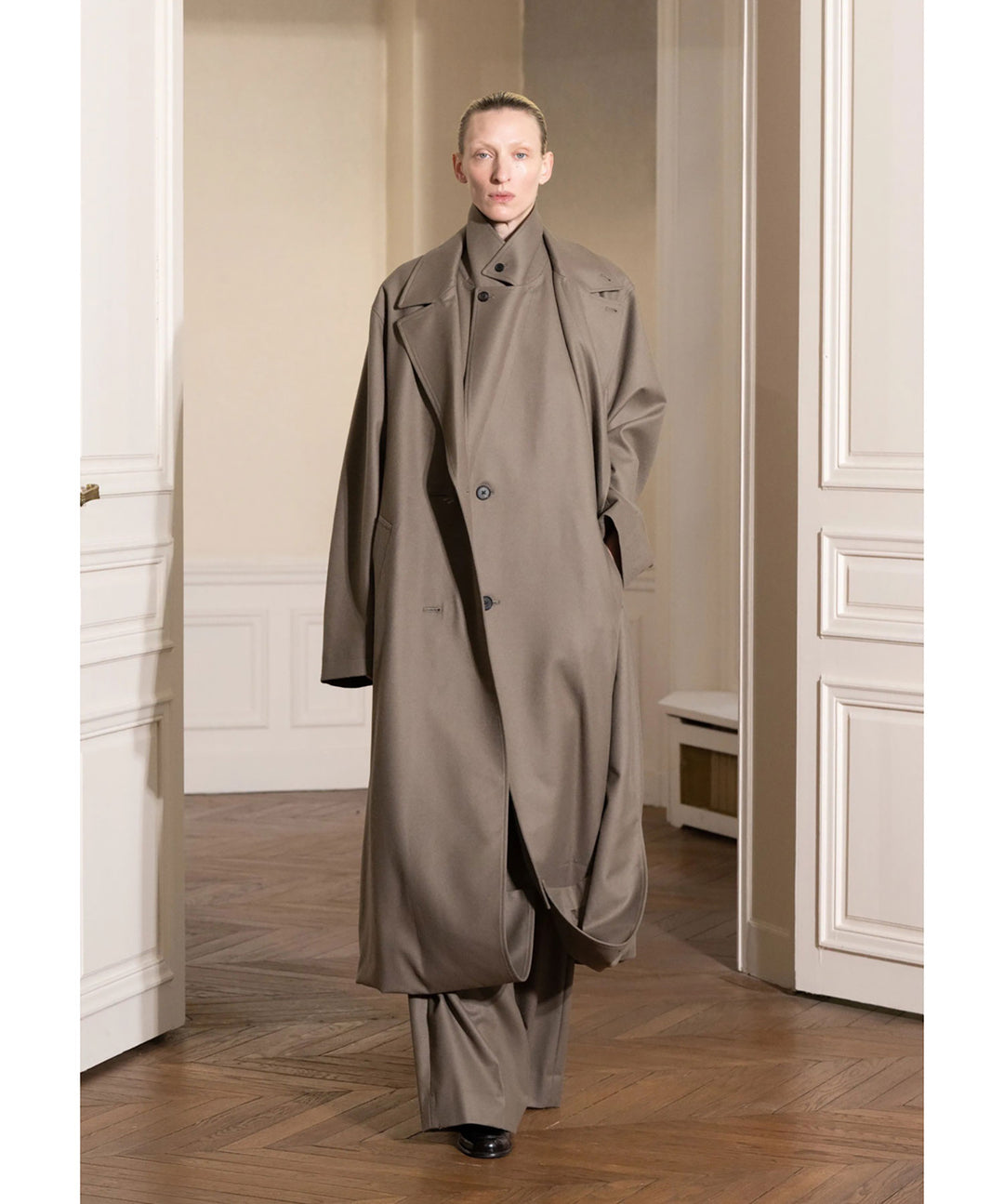 【ssstein】OVERSIZED DOCKING DOUBLE BREASTED COAT - DARK BEIGE