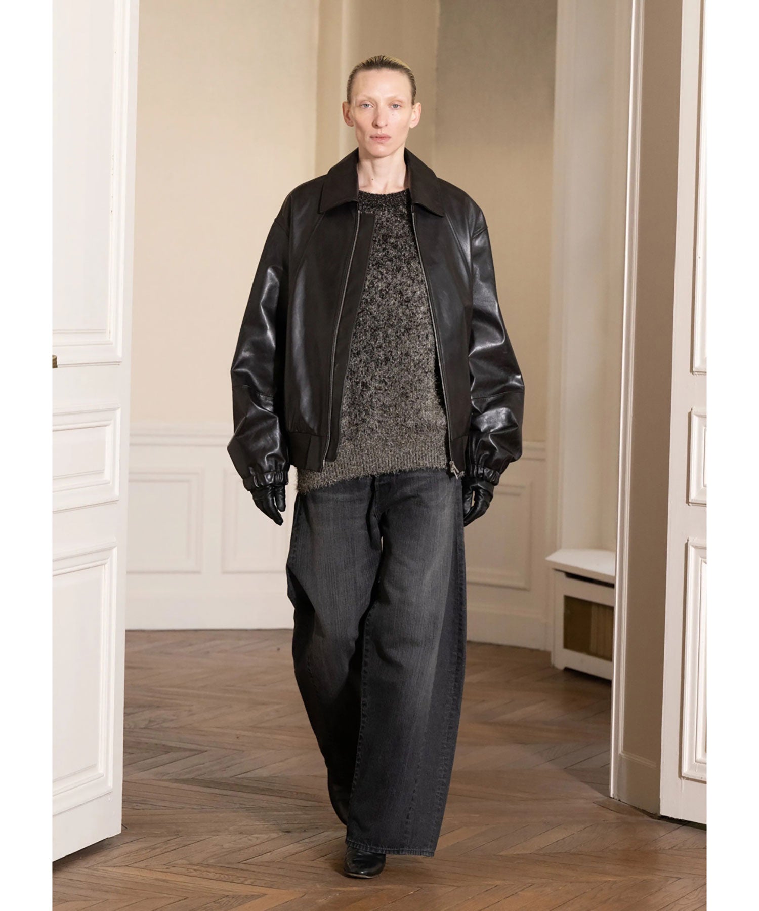 STEIN Leather Windbreaker Jacket S Black SSSTEIN 