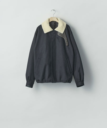 【ssstein】MOUTON COLLAR WOOL CASHMERE PADDED JACKET - DARK NAVY