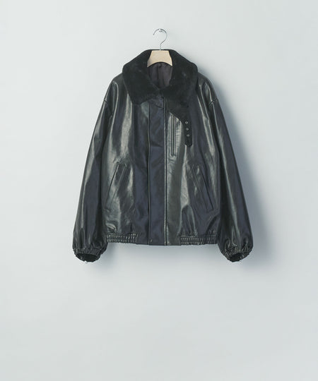 【ssstein】MOUTON COLLAR CALF ZIP JACKET - BLACK