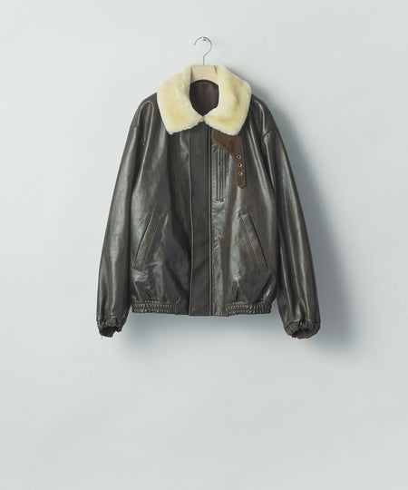 【ssstein】MOUTON COLLAR CALF ZIP JACKET - DARK BROWN