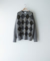 【ssstein】  FINE WOOL ARGYLE KNIT CREW NECK LS - LIGHT GREY MULTI