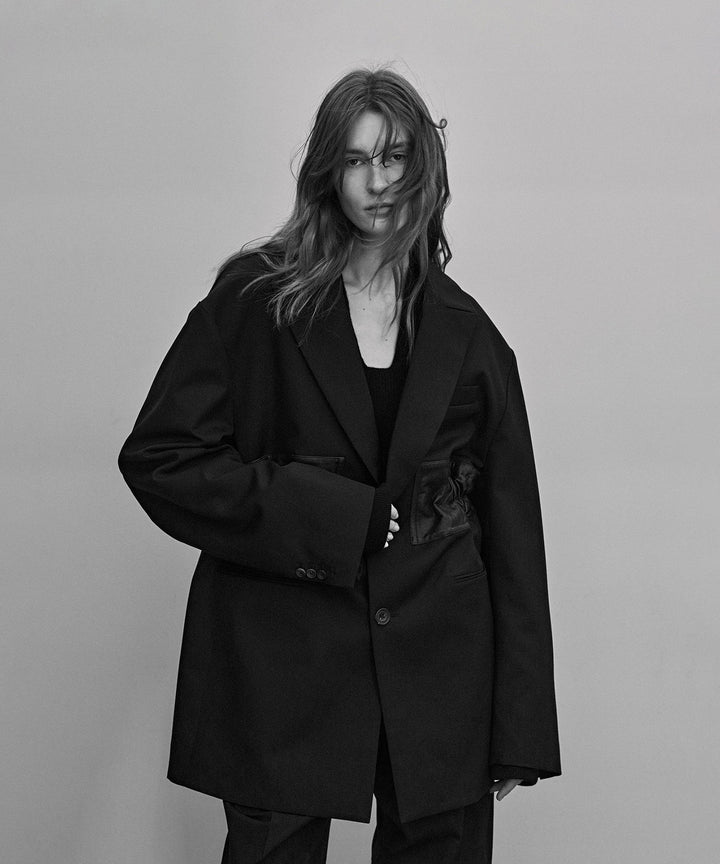 stein(シュタイン)の23AWコレクションOVERSIZED LEATHER CORSETED JACKETのBLACK