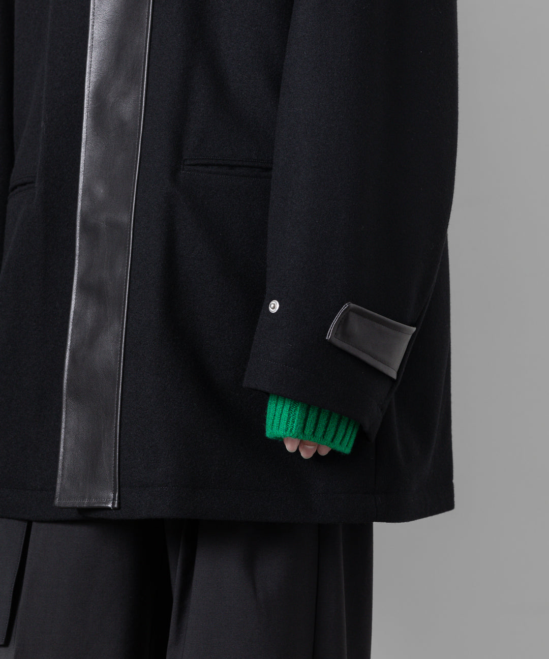 stein(シュタイン)の23AWコレクションLEATHER FLY FRONT LONG JACKETのBLACK