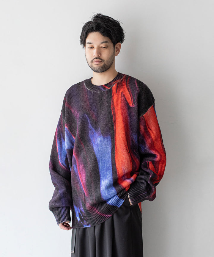 stein(シュタイン)の23AWコレクションEXTRA FINE LAMBS PRINTED KNIT LSのBLUE