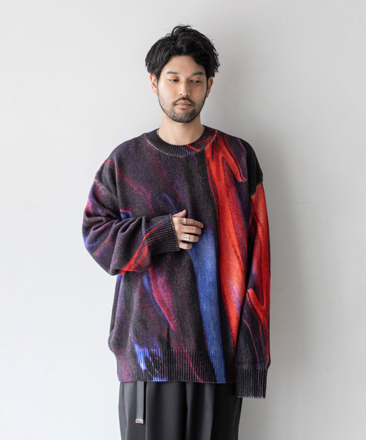 stein(シュタイン)の23AWコレクションEXTRA FINE LAMBS PRINTED KNIT LSのBLUE