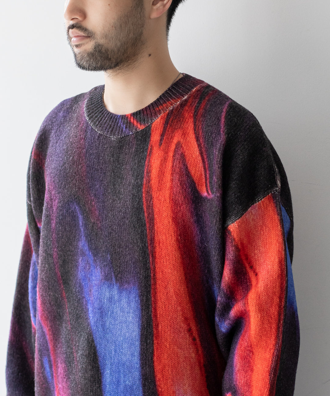 stein(シュタイン)の23AWコレクションEXTRA FINE LAMBS PRINTED KNIT LSのBLUE