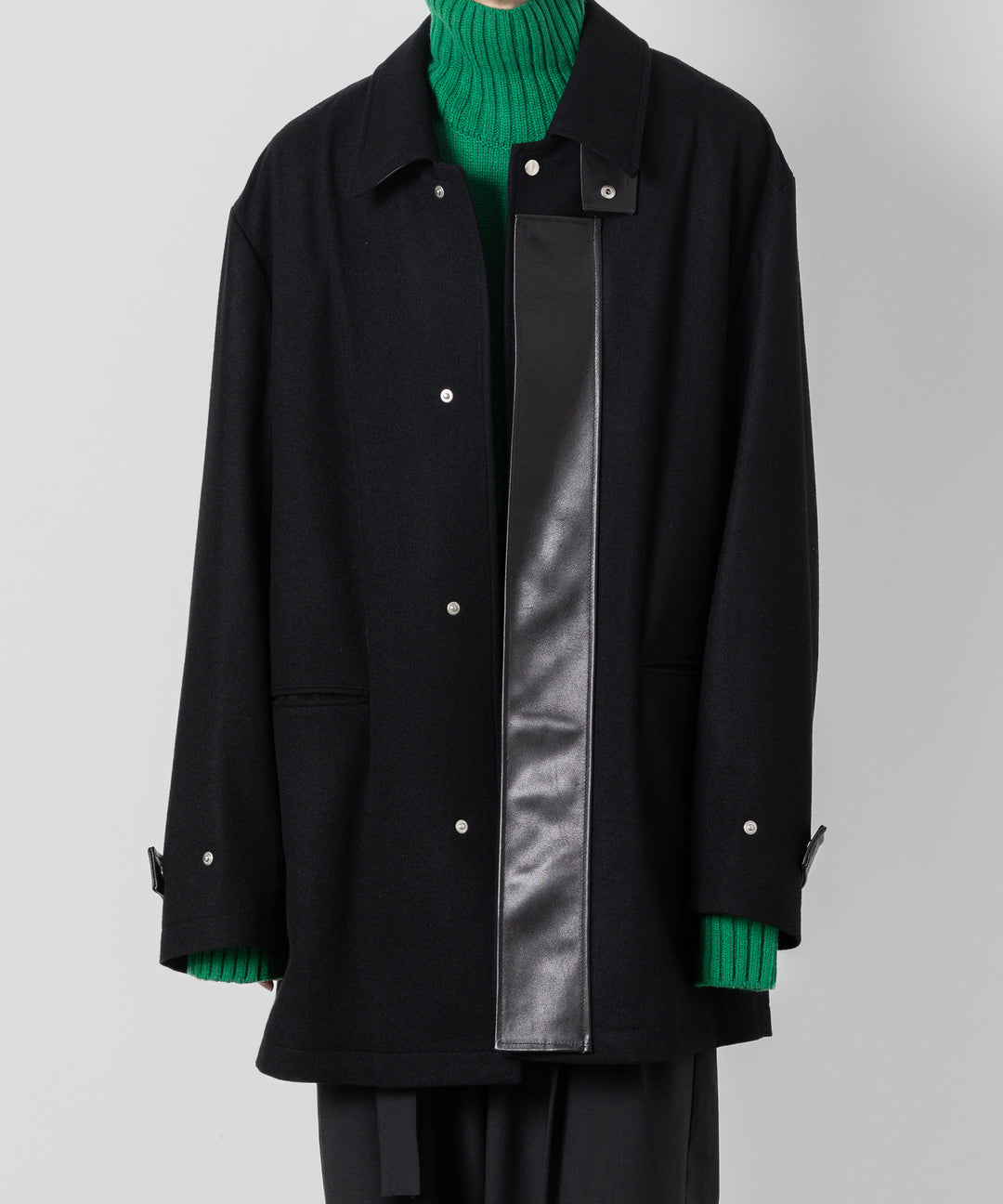 stein(シュタイン)の23AWコレクションLEATHER FLY FRONT LONG JACKETのBLACK