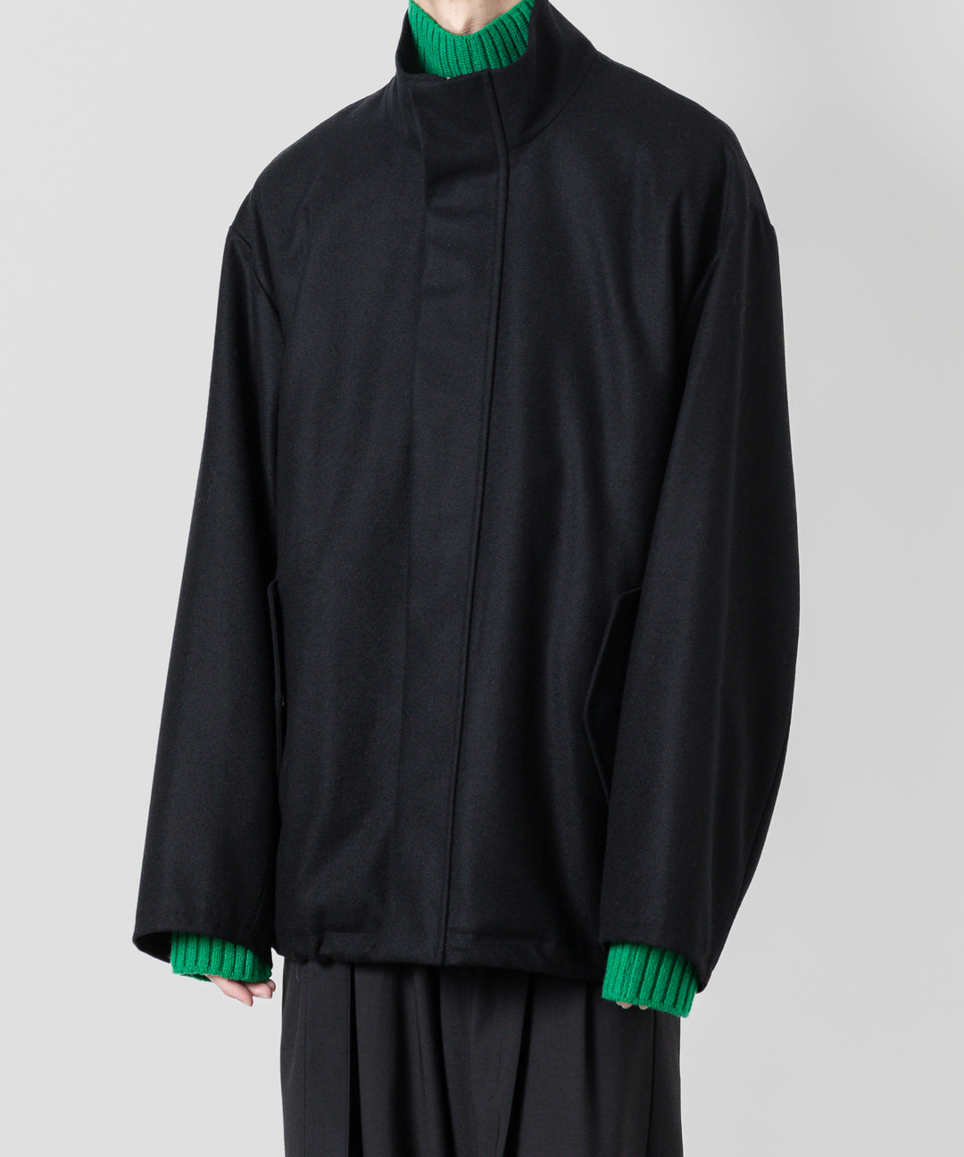 stein(シュタイン)の23AWコレクションMELTON STAND COLLAR ZIP SHORT JACKETのBLACK sessionセッション福岡セレクトショップ 公式通販サイト