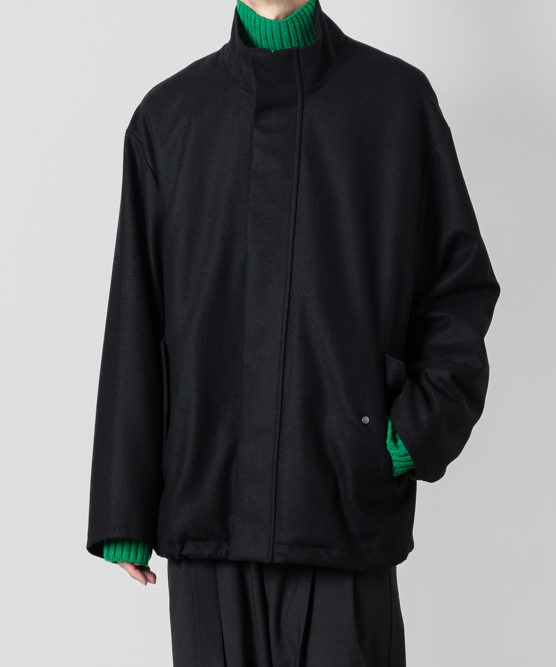 stein(シュタイン)の23AWコレクションMELTON STAND COLLAR ZIP SHORT JACKETのBLACK sessionセッション福岡セレクトショップ 公式通販サイト