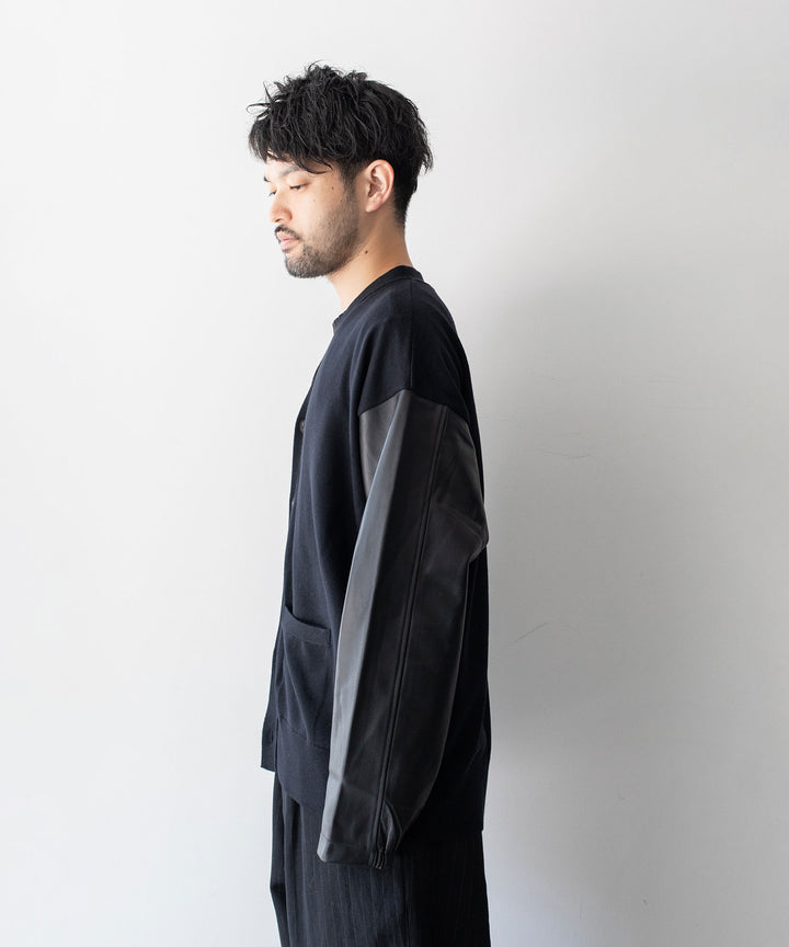 stein(シュタイン)の23AWコレクションLEATHER SLEEVES HIGH COUNT KNIT CARDIGANのBLACK × BLACK(LEATHER)