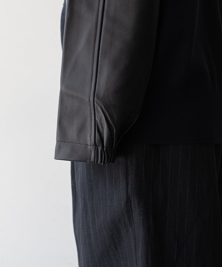 stein(シュタイン)の23AWコレクションLEATHER SLEEVES HIGH COUNT KNIT CARDIGANのBLACK × BLACK(LEATHER)