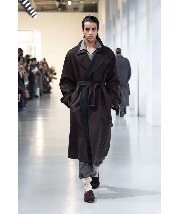 【ssstein】DOUBLE LAPELED DOUBLE BREASTED COAT - GREY BROWN