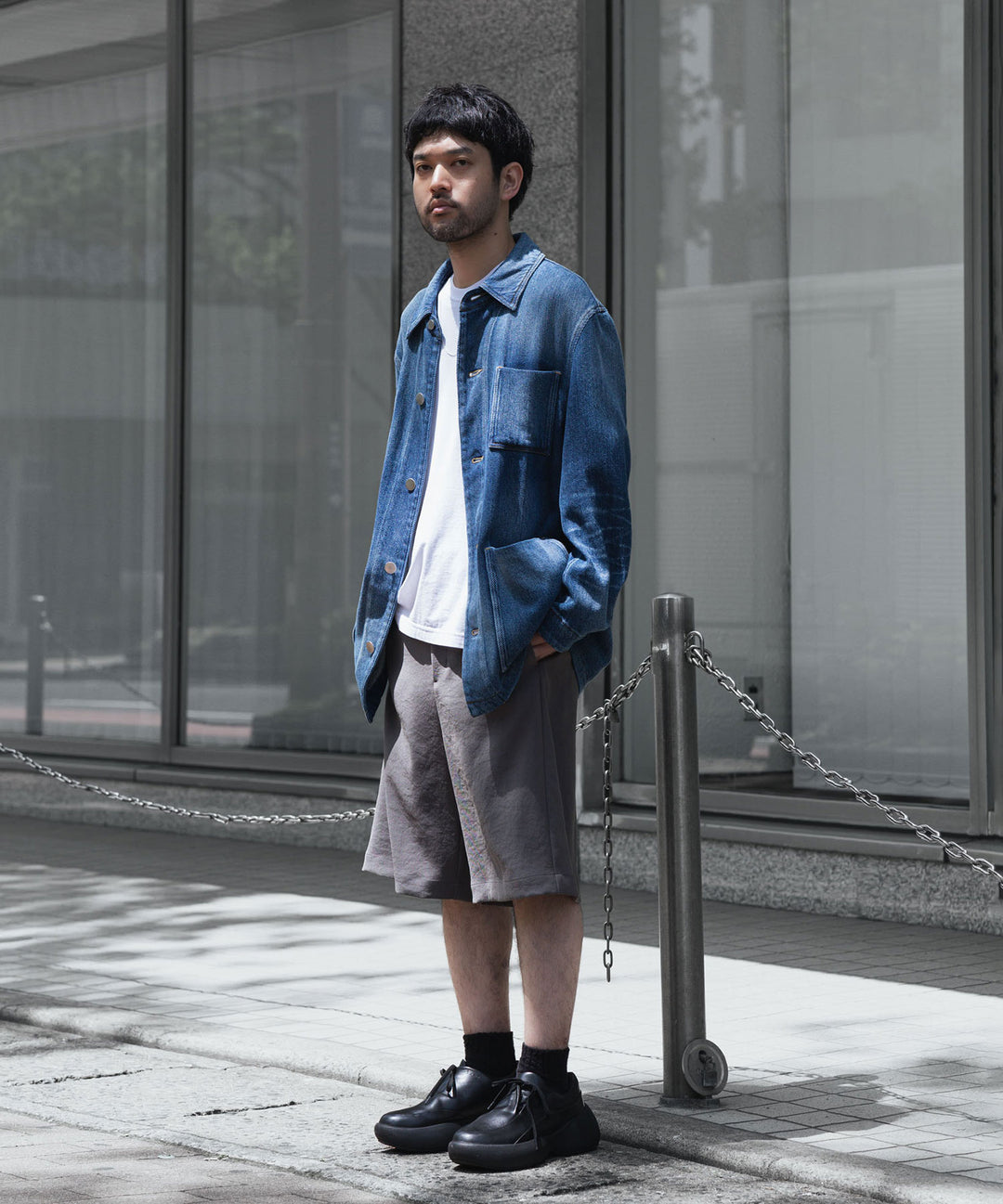 VEIN ヴェインのSATIN DENIM COVERALLS JKT - NAVYの公式通販サイトsession福岡セレクトショップ