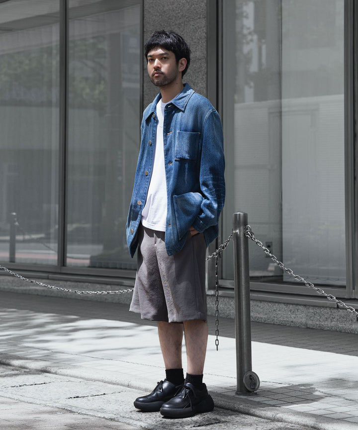 VEIN ヴェインのSATIN DENIM COVERALLS JKT - NAVYの公式通販サイトsession福岡セレクトショップ