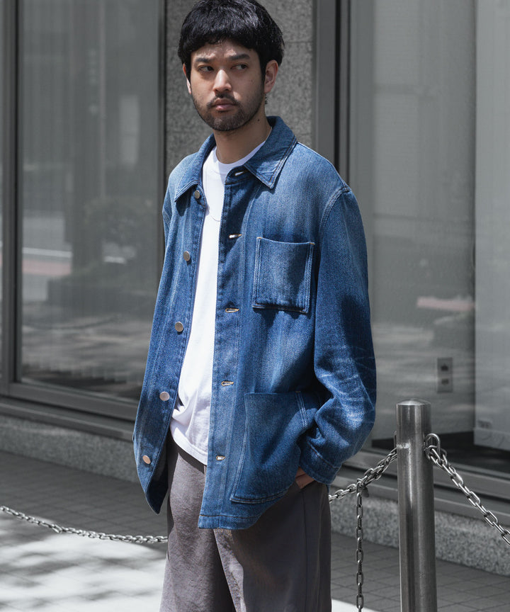 VEIN ヴェインのSATIN DENIM COVERALLS JKT - NAVYの公式通販サイトsession福岡セレクトショップ