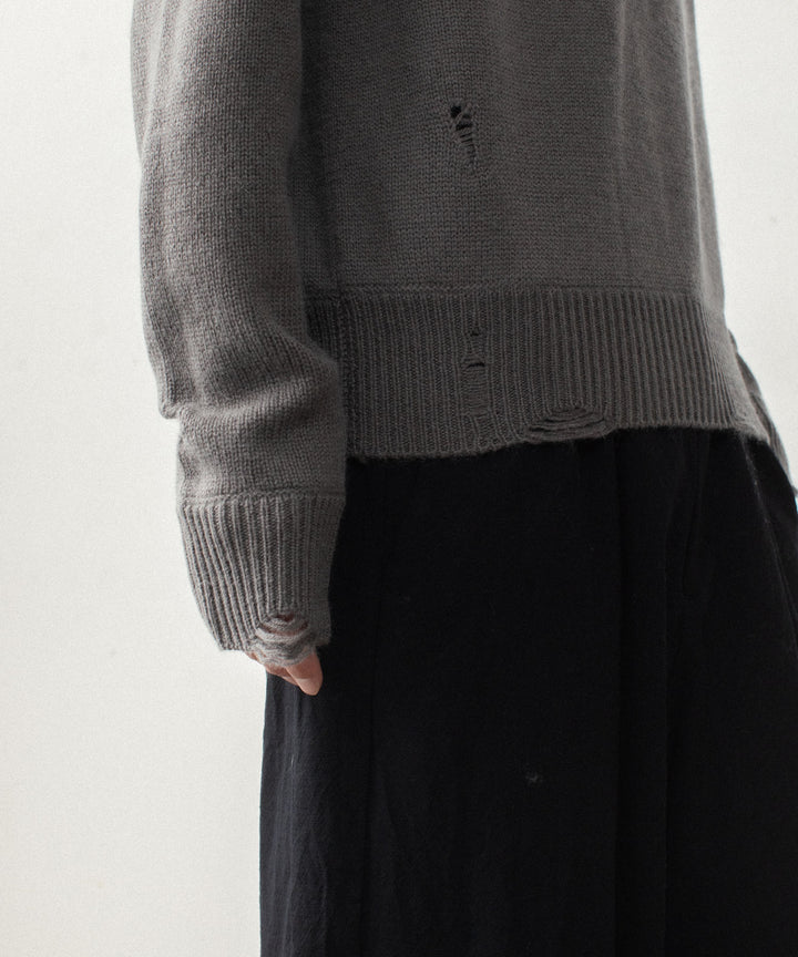 VEIN ヴェインのWOOL CASHMERE KNIT DISTRESSED PULLOVER - KHAKI GRAYの公式通販サイトsession福岡セレクトショップ