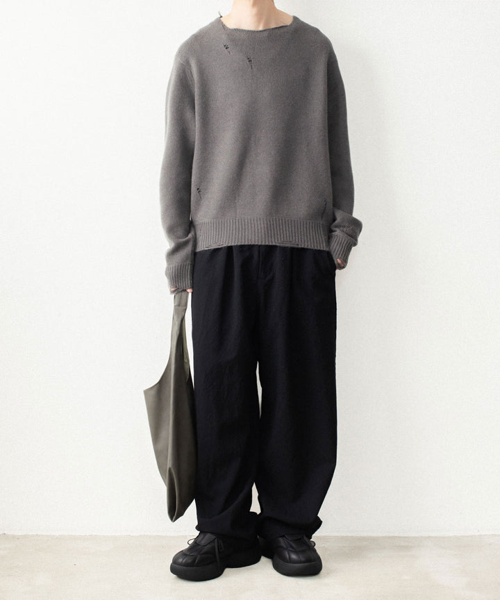 VEIN ヴェインのWOOL CASHMERE KNIT DISTRESSED PULLOVER - KHAKI GRAYの公式通販サイトsession福岡セレクトショップ