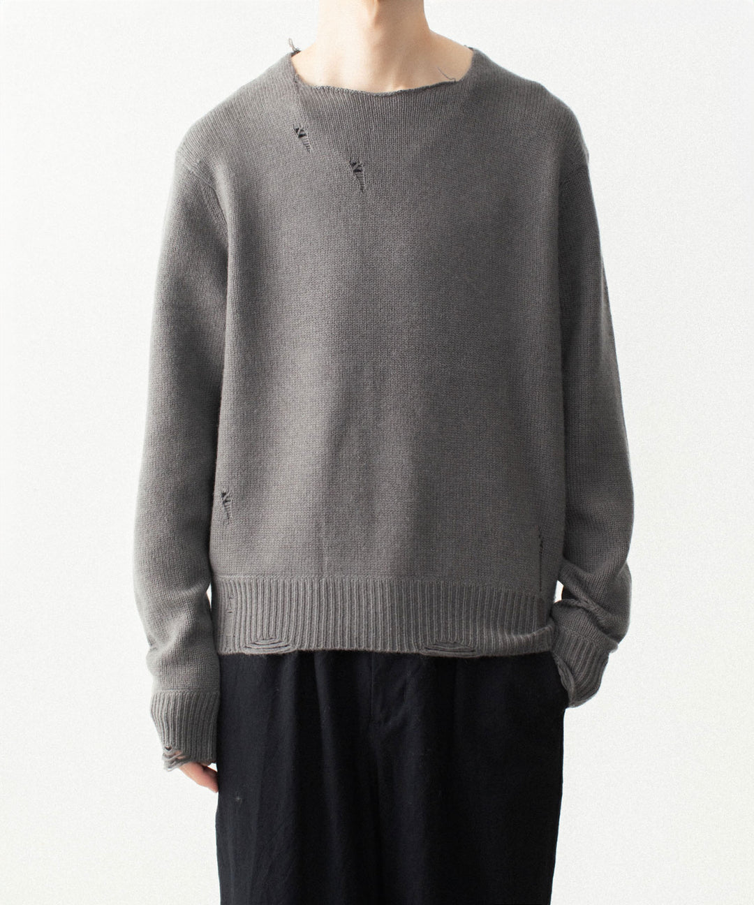 VEIN ヴェインのWOOL CASHMERE KNIT DISTRESSED PULLOVER - KHAKI GRAYの公式通販サイトsession福岡セレクトショップ
