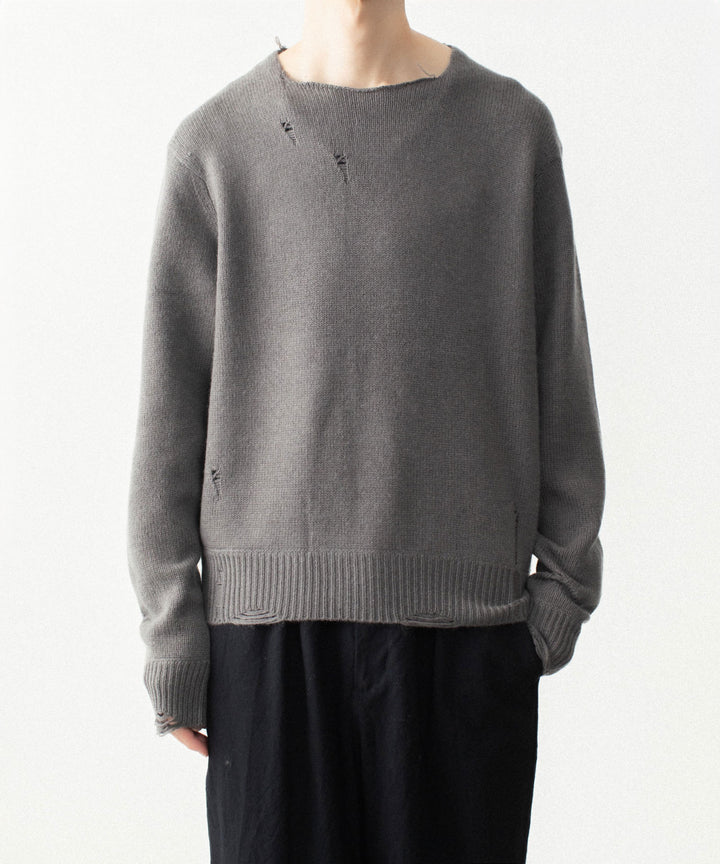 VEIN ヴェインのWOOL CASHMERE KNIT DISTRESSED PULLOVER - KHAKI GRAYの公式通販サイトsession福岡セレクトショップ