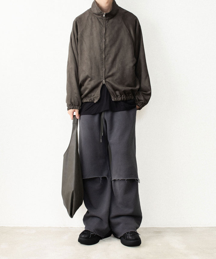【 VEIN 】BRUSHED TERRY CUTOFF BAGGY TROUSERS - KHAKI GRAY