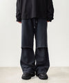 【 VEIN 】BRUSHED TERRY CUTOFF BAGGY TROUSERS - BLACK