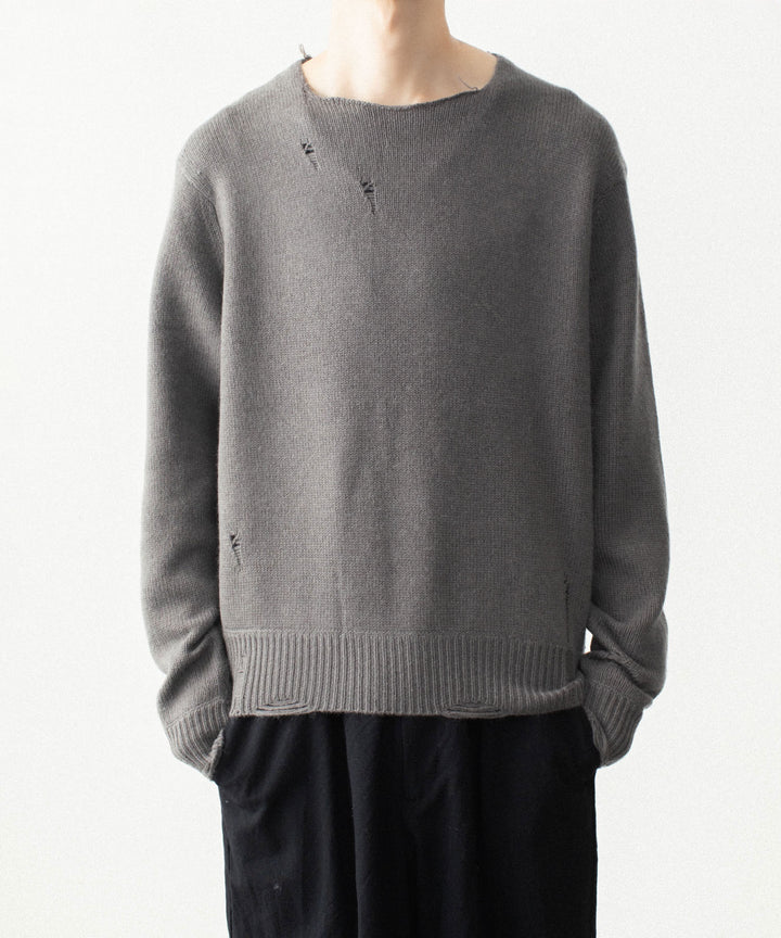 VEIN ヴェインのWOOL CASHMERE KNIT DISTRESSED PULLOVER - KHAKI GRAYの公式通販サイトsession福岡セレクトショップ