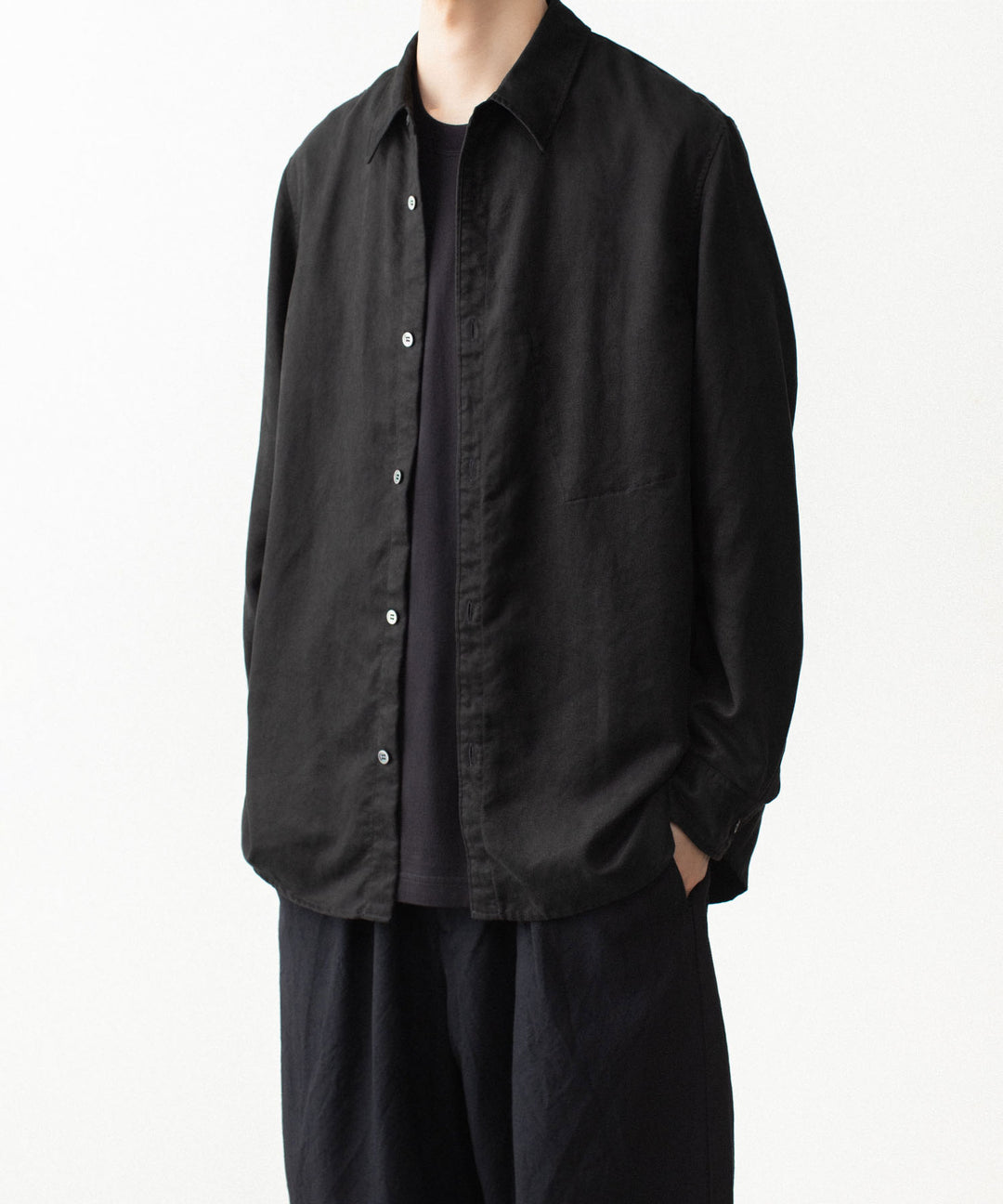 VEIN ヴェインのSYNTHETIC SUEDE L/S SHIRT - BLACKの公式通販サイトsession福岡セレクトショップ