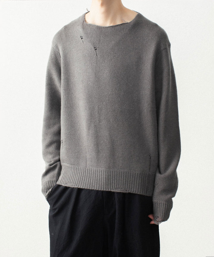 VEIN ヴェインのWOOL CASHMERE KNIT DISTRESSED PULLOVER - KHAKI GRAYの公式通販サイトsession福岡セレクトショップ