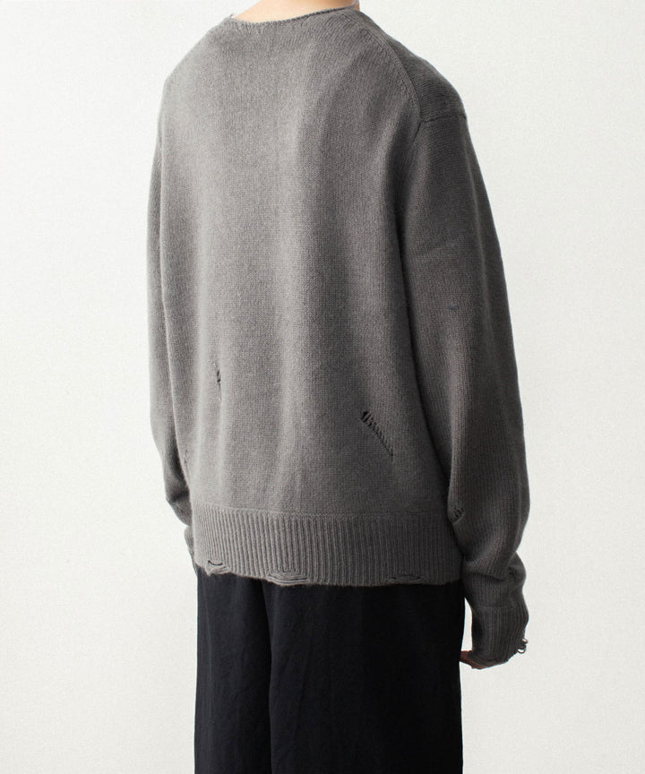 VEIN ヴェインのWOOL CASHMERE KNIT DISTRESSED PULLOVER - KHAKI GRAYの公式通販サイトsession福岡セレクトショップ
