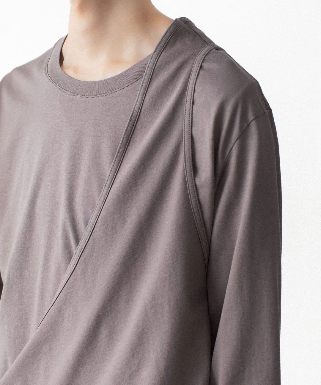 【 VEIN 】100/3 SUEDE JERSEY LAYERED L/S TEE - L.BROWN