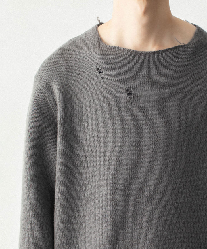 VEIN ヴェインのWOOL CASHMERE KNIT DISTRESSED PULLOVER - KHAKI GRAYの公式通販サイトsession福岡セレクトショップ
