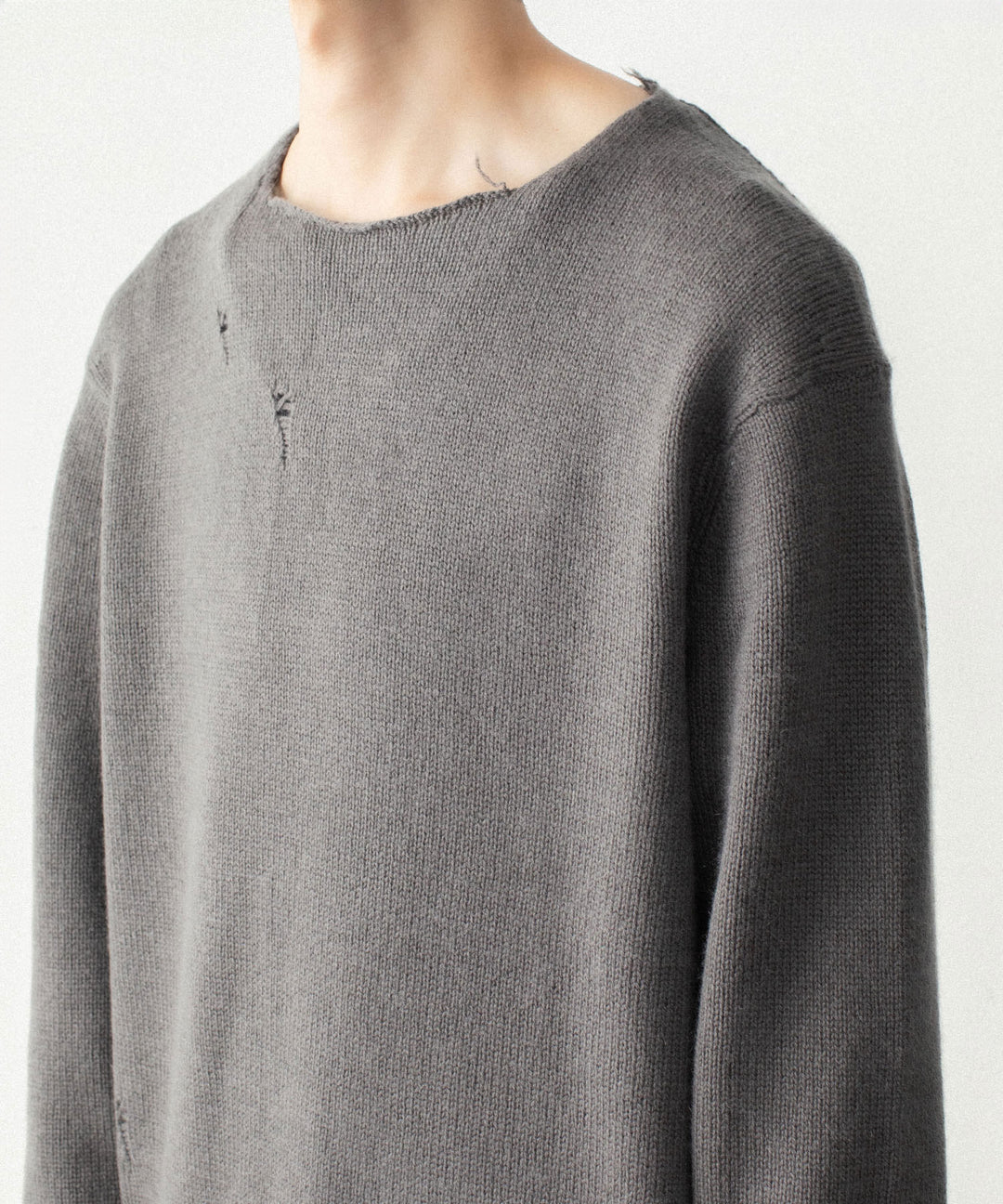 VEIN ヴェインのWOOL CASHMERE KNIT DISTRESSED PULLOVER - KHAKI GRAYの公式通販サイトsession福岡セレクトショップ