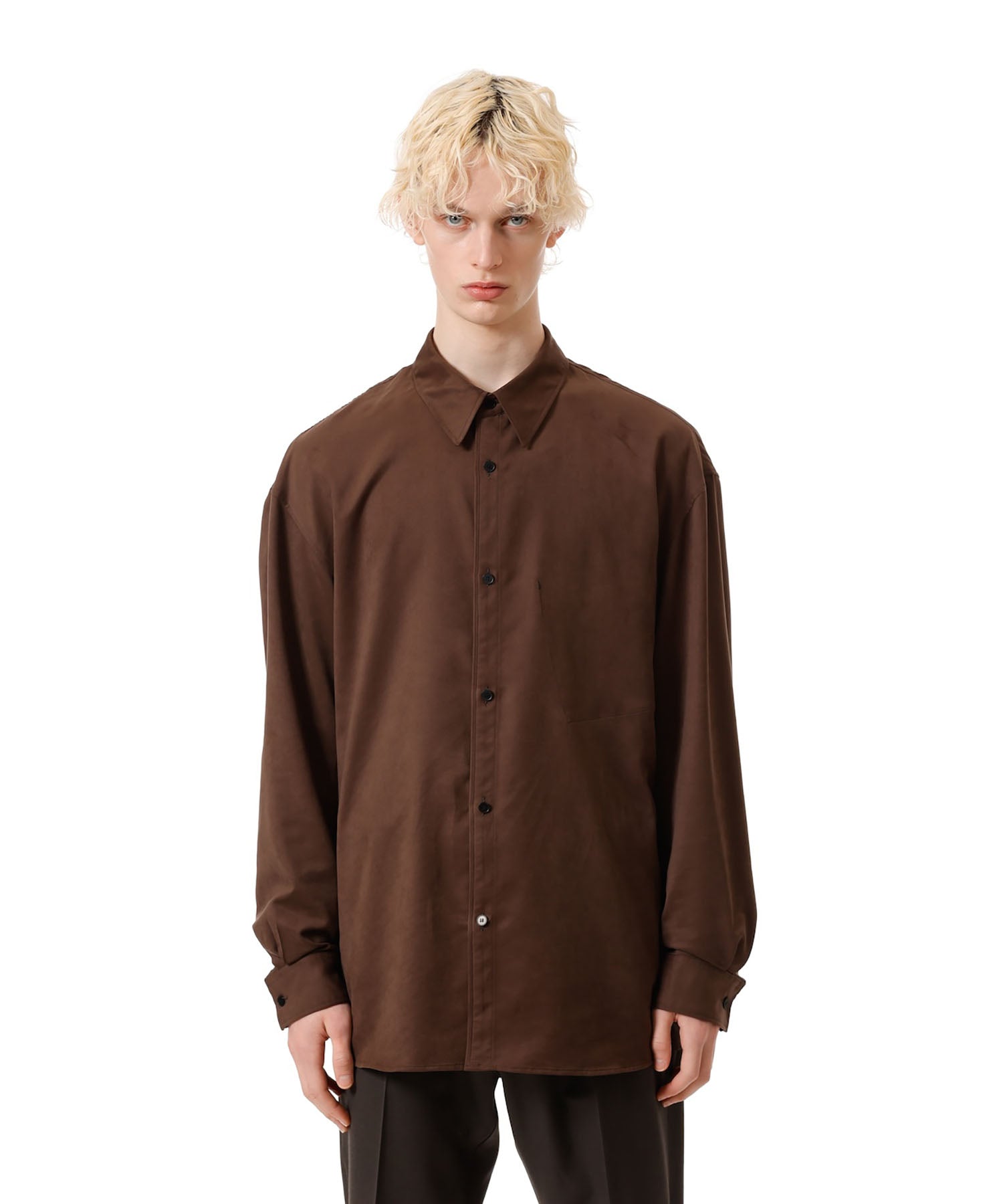 VEIN ヴェインのSYNTHETIC SUEDE LEATHER L/S SHIRT - BROWNの公式通販サイトsession福岡セレクトショップ