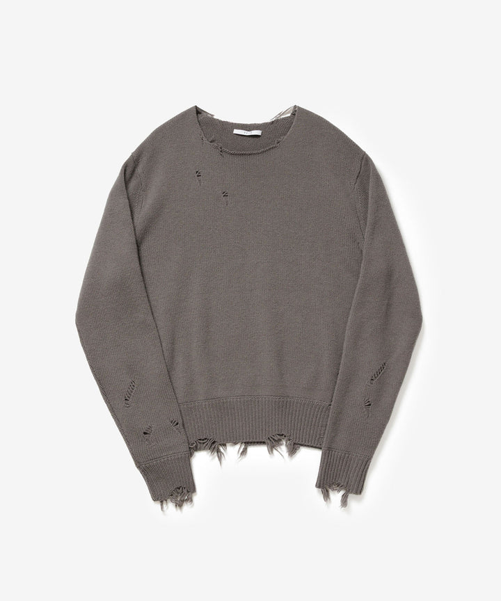 VEIN ヴェインのWOOL CASHMERE KNIT DISTRESSED PULLOVER - KHAKI GRAYの公式通販サイトsession福岡セレクトショップ
