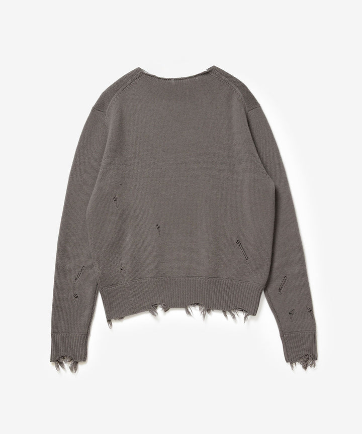 VEIN ヴェインのWOOL CASHMERE KNIT DISTRESSED PULLOVER - KHAKI GRAYの公式通販サイトsession福岡セレクトショップ