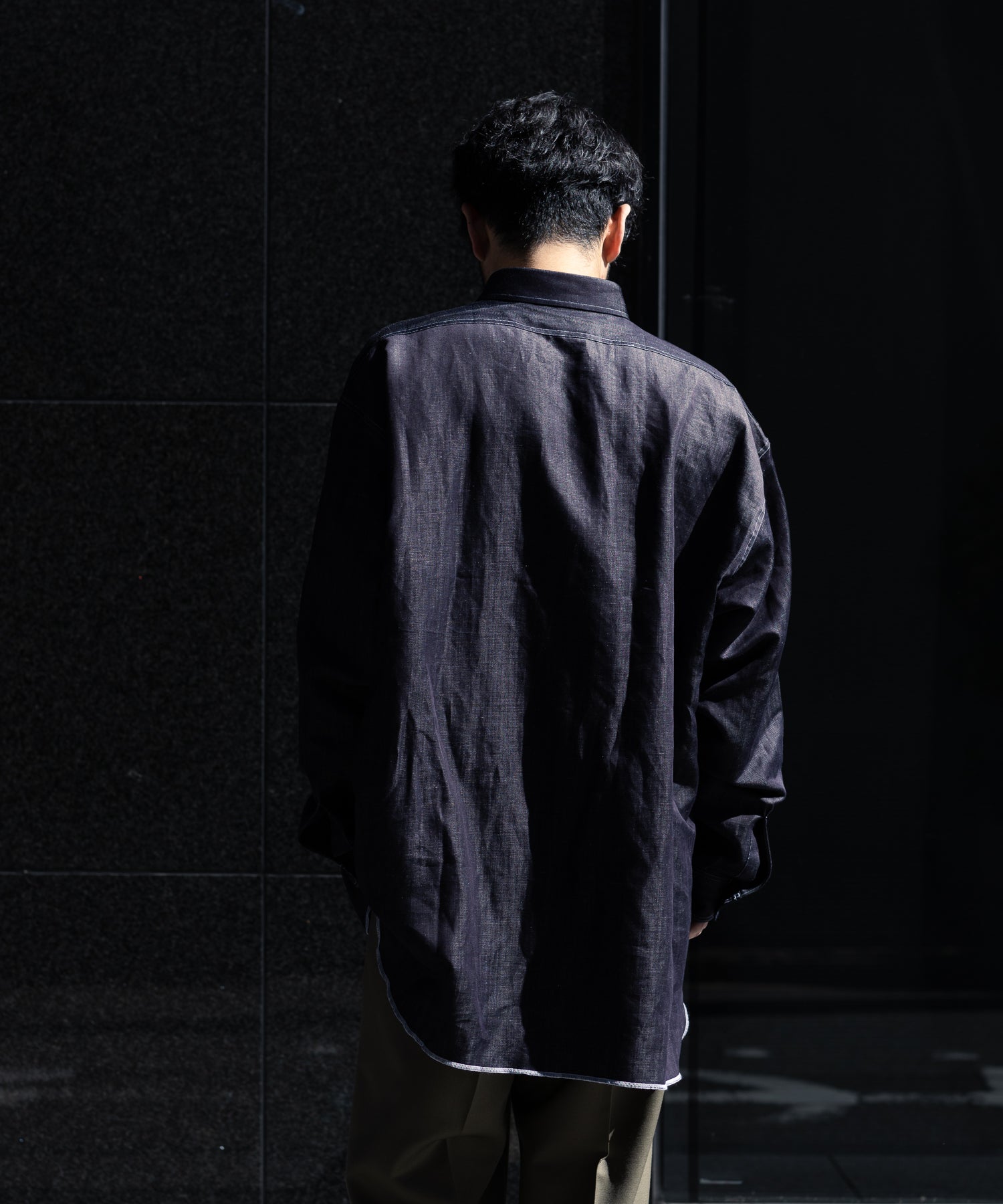 INTÉRIM / インテリム】HYPER BIG MILITARY LINEN DENIM SHIRT - NAVY